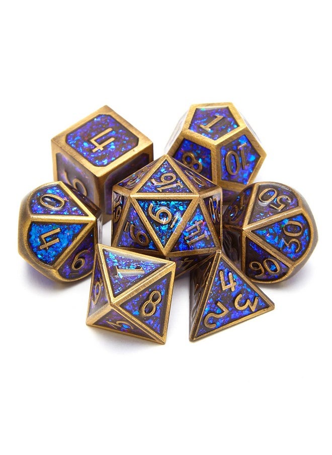 Fengyi - Metal Dice Set D&D 7Piece Polyhedron Dnd D20 D12 D10 D8 D6 D4 Dungeons And Dragons Dice Set Suitable For Rpg Game Dnd Dice Set (Bronze + Blue Powder) - Image 1