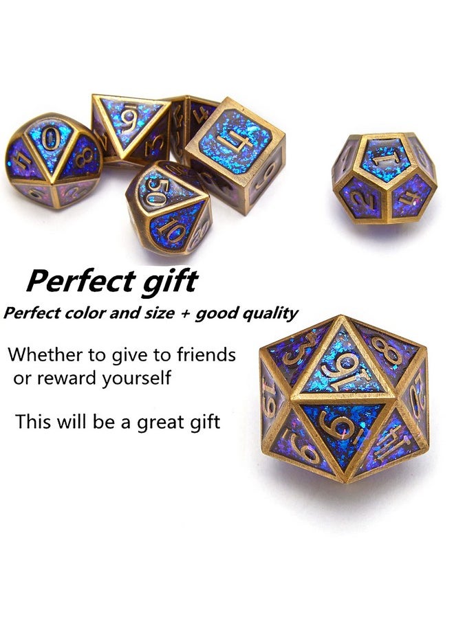 Fengyi - Metal Dice Set D&D 7Piece Polyhedron Dnd D20 D12 D10 D8 D6 D4 Dungeons And Dragons Dice Set Suitable For Rpg Game Dnd Dice Set (Bronze + Blue Powder) - Image 1