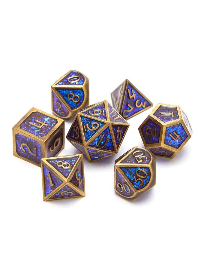 Fengyi - Metal Dice Set D&D 7Piece Polyhedron Dnd D20 D12 D10 D8 D6 D4 Dungeons And Dragons Dice Set Suitable For Rpg Game Dnd Dice Set (Bronze + Blue Powder) - Image 1