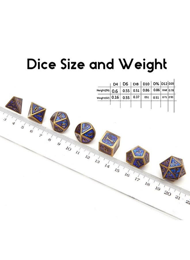 Fengyi - Metal Dice Set D&D 7Piece Polyhedron Dnd D20 D12 D10 D8 D6 D4 Dungeons And Dragons Dice Set Suitable For Rpg Game Dnd Dice Set (Bronze + Blue Powder) - Image 1