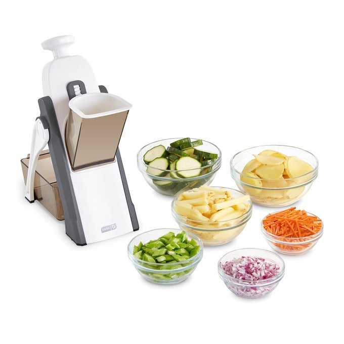 SAFE SLICE MANDOLINE SLICER JULIENNE DICER FOR VEGETABLES MEAL PREP MORE WITH 30 PRESETS THICKNESS ADJUSTER GREY
