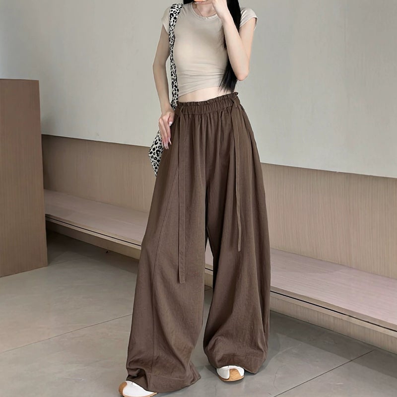 Women's High-Waist Loose Wide-Leg Casual Pants - Coffee - Image 1