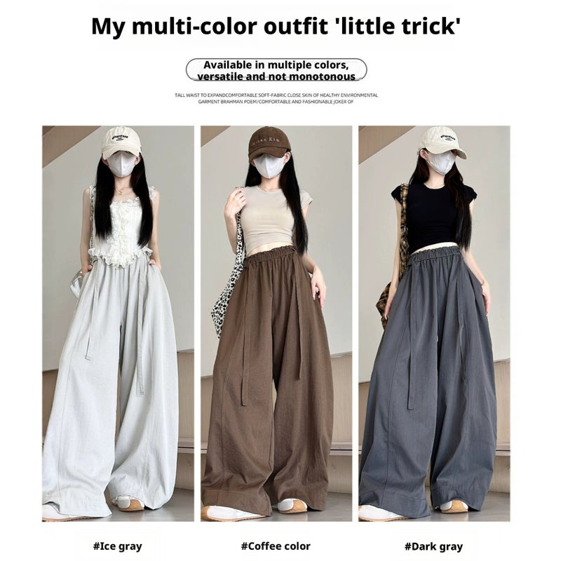 Women's High-Waist Loose Wide-Leg Casual Pants - Coffee - Image 4