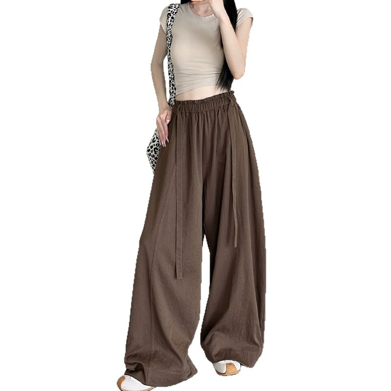 Women's High-Waist Loose Wide-Leg Casual Pants - Coffee - Image 5