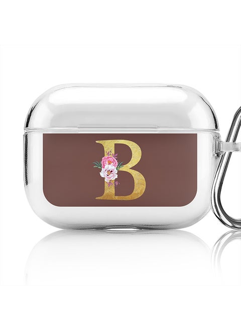 Classic Clear printed Case for Apple AirPods Pro 2nd Generation Thin Transparent Cover - Custom Monogram Initial Letter Floral Pattern Alphabet - B (Brown )