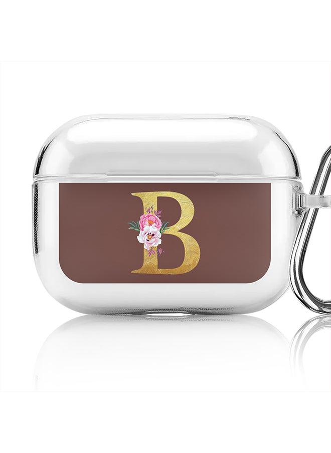 Stylizedd Classic Clear printed Case for Apple AirPods Pro 2nd Generation Thin Transparent Cover - Custom Monogram Initial Letter Floral Pattern Alphabet - B (Brown )  - Image 1