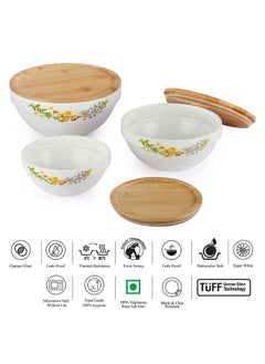 Cello CELLO Opalware Royale Mixing Bowl Set with Bamboo Lid - Botanica 500ml, 1000ml, 1500ml, White, 3 Units  - Image 3