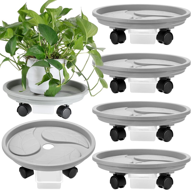 Zopeal 6 Pieces Plant Stand with Wheels and Drainage Tray Round Flower Pot Mover Dolly with Water Container Plastic Round Stand Garden Rolling for Indoor Outdoor Heavy Planters - Image 1