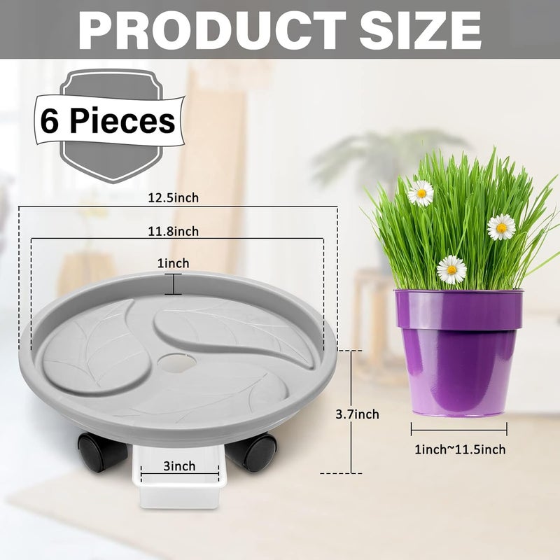 Zopeal 6 Pieces Plant Stand with Wheels and Drainage Tray Round Flower Pot Mover Dolly with Water Container Plastic Round Stand Garden Rolling for Indoor Outdoor Heavy Planters - Image 2