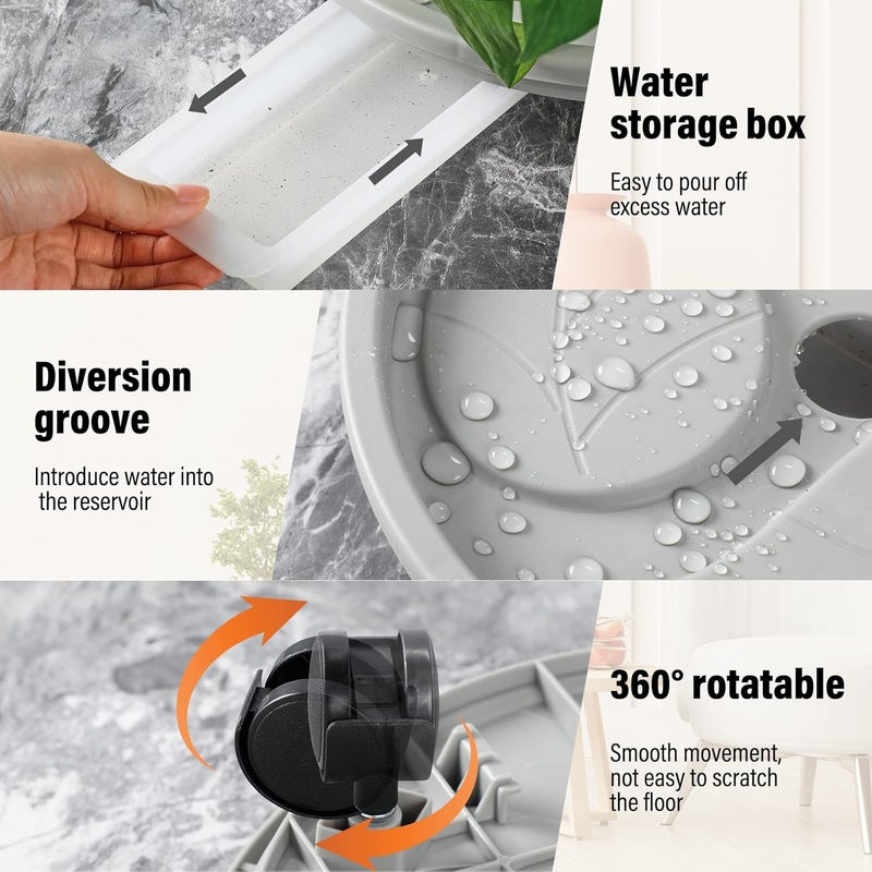 Zopeal 6 Pieces Plant Stand with Wheels and Drainage Tray Round Flower Pot Mover Dolly with Water Container Plastic Round Stand Garden Rolling for Indoor Outdoor Heavy Planters - Image 3