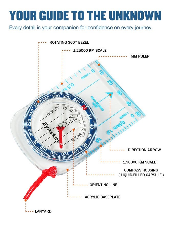 Eyeskey Ultra-Light Compass,Compact Hiking&Mountaineering, Accurate Orienteering Compass with Map Scales for Backpacking, Trekking & Scout Navigation - Image 2