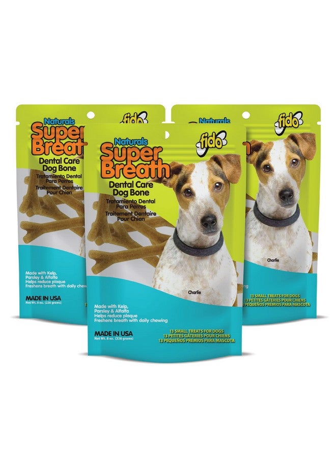 Fido Naturals Super Breath Dental Care Bones for Dogs - 13 Treats Per Pack (3 Pack) - for Small Dogs (Made in USA) - Dog Dental Chews Help Reduce Plaque, Tartar Buildup, and Freshens Breath - Image 1