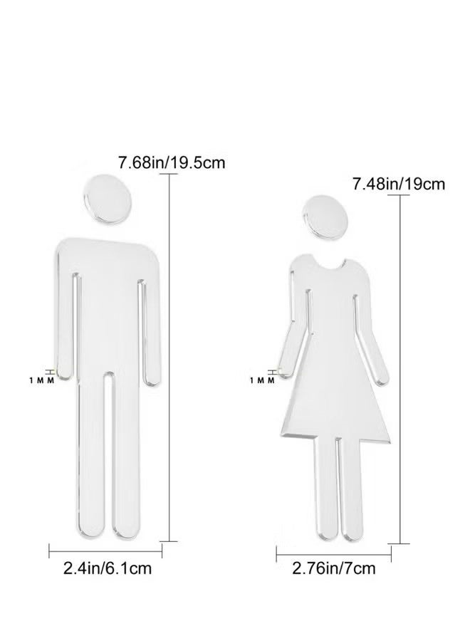 Self-adhesive male and female signs, toilet signs, bathroom decorations, drill-free mirror signs, suitable for homes, hotels, offices, shops, parking lots, restaurants, etc., silver. - Image 5