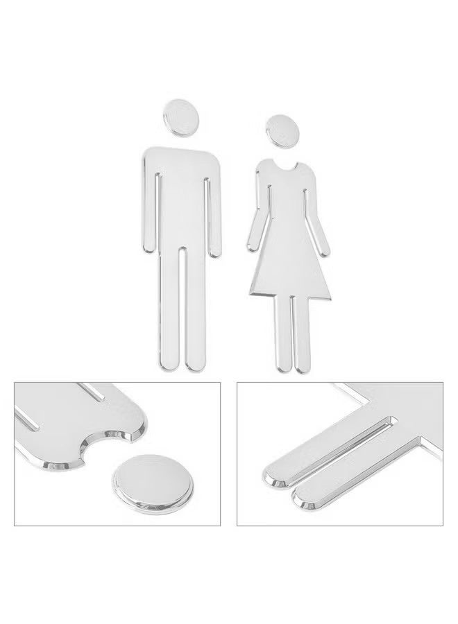 Self-adhesive male and female signs, toilet signs, bathroom decorations, drill-free mirror signs, suitable for homes, hotels, offices, shops, parking lots, restaurants, etc., silver. - Image 4