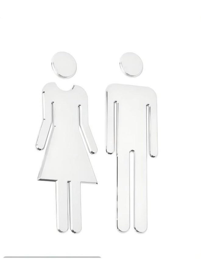 Self-adhesive male and female signs, toilet signs, bathroom decorations, drill-free mirror signs, suitable for homes, hotels, offices, shops, parking lots, restaurants, etc., silver. - Image 1
