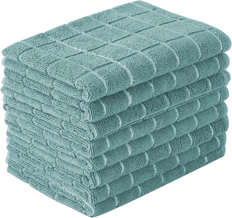 HYER KITCHEN Microfiber Dish Towels - Soft, Super Absorbent and Lint Free Kitchen Towels - 8 Pack (Lattice Designed Lake Blue Colors) - 26 x 18 Inch - Image 1