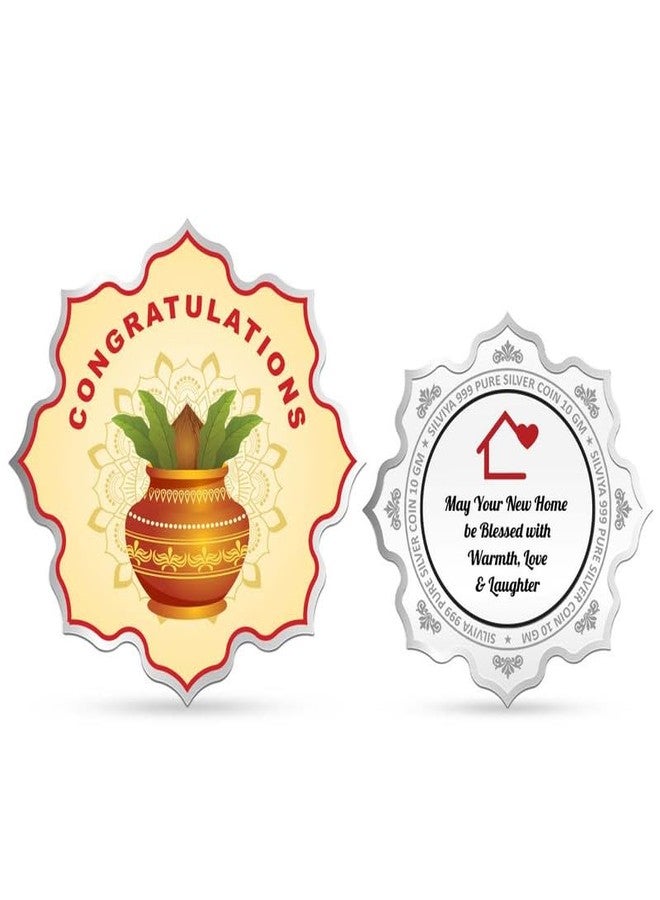 Silviya BIS Hallmarked Housewarming 999 Pure Silver Coin (10 Gram) - Lotus Shape - Home Inaugration - Griha Pravesh - New Home Gift - With Certificate of Authenticity - Image 1