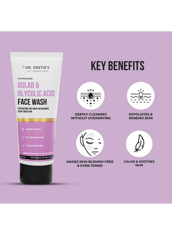 Dr. Sheth's Gulab & 1% Glycolic Acid Face Wash For Normal To Oily Skin Daily Brightening Face Cleanser For Even Toned Skin Exfoliating Face Wash For Men & Women 100Ml - Image 3