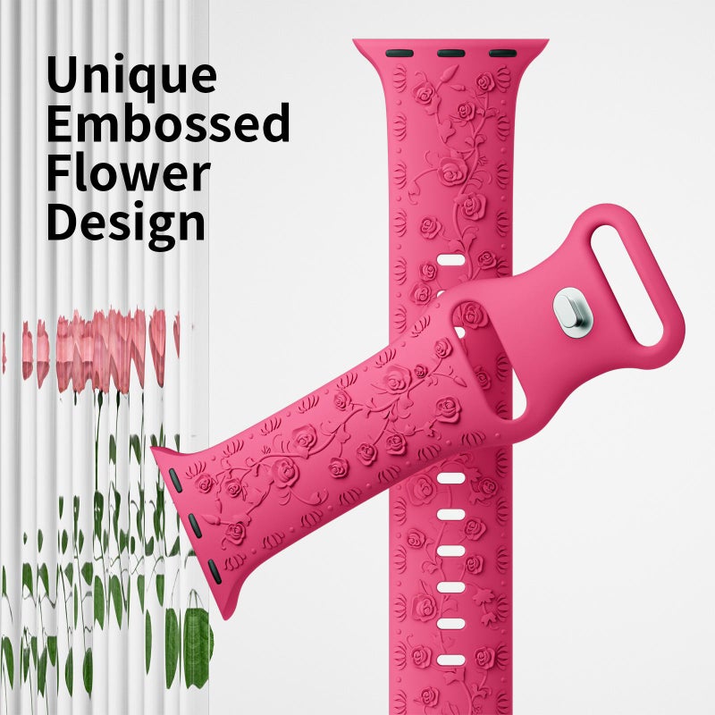 إيروريكس سوار ساعة سيليكون منقوش ثلاثي الأبعاد وردي اللون لساعة Apple Watch مقاس 46 مم / 49 مم / 45 مم / 44 مم (بني) - Image 4