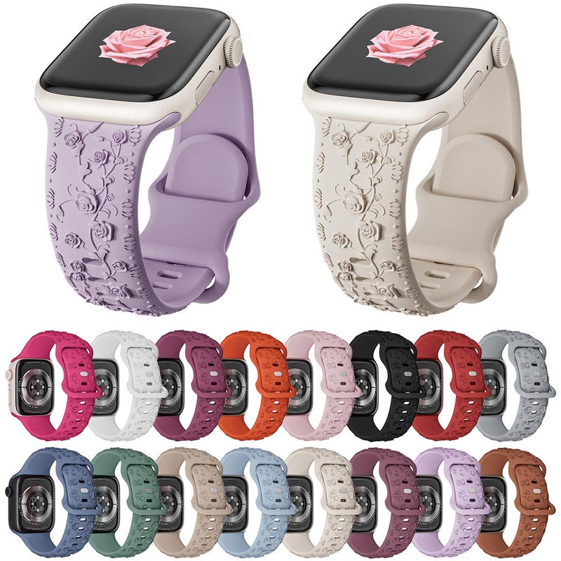 إيروريكس سوار ساعة سيليكون منقوش ثلاثي الأبعاد وردي اللون لساعة Apple Watch مقاس 46 مم / 49 مم / 45 مم / 44 مم (بني) - Image 2
