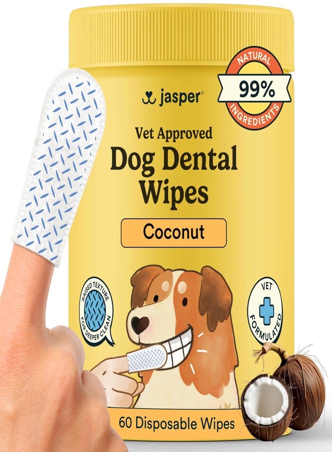 Jasper Dog Dental Wipes, Vet-Recommended All-Natural Finger Toothbrush Wipes for Dogs, Fresh Breath & Tartar Control in Seconds – No Brush and Toothpaste Needed, Coconut, 60 Count - Image 1