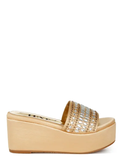 London Rag Diamante &amp; Rhinestone Detail Stylish Flatforms in Gold