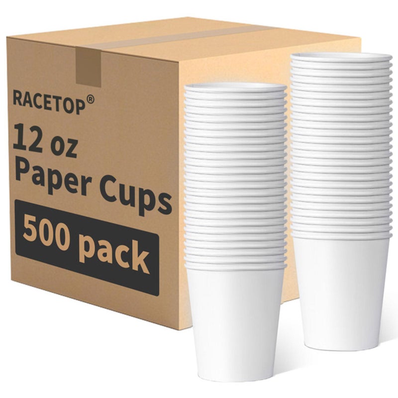 RACETOP 500 pack Disposable Coffee Cups 12 oz Paper Cups 12 oz Hot Cups Ideal for Hot Drinks Coffeewhite
