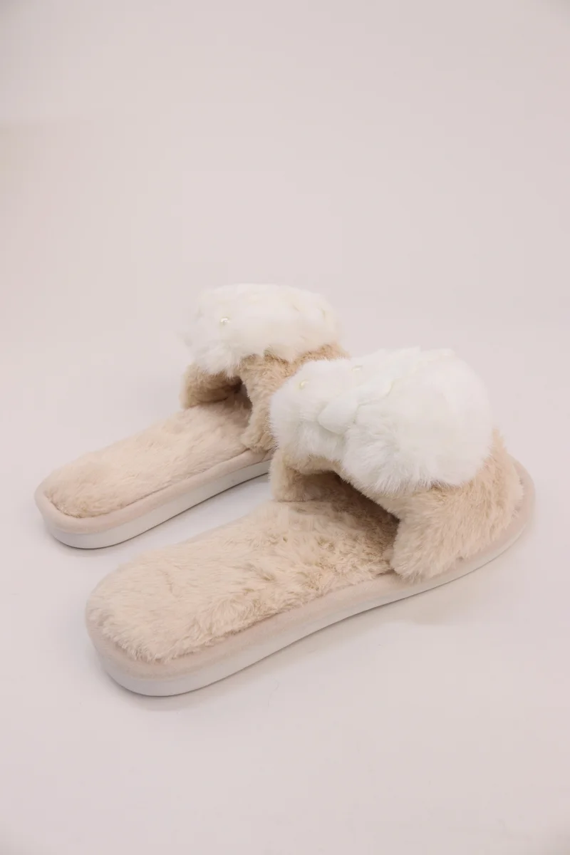 Viny BEIGE VINY Women's Plush Fur Home Slippers | Soft Teddy Bear Indoor Slippers | Cozy Carpet Slides for Daily Wear & All-Season Comfort for Women | Best Price UAE