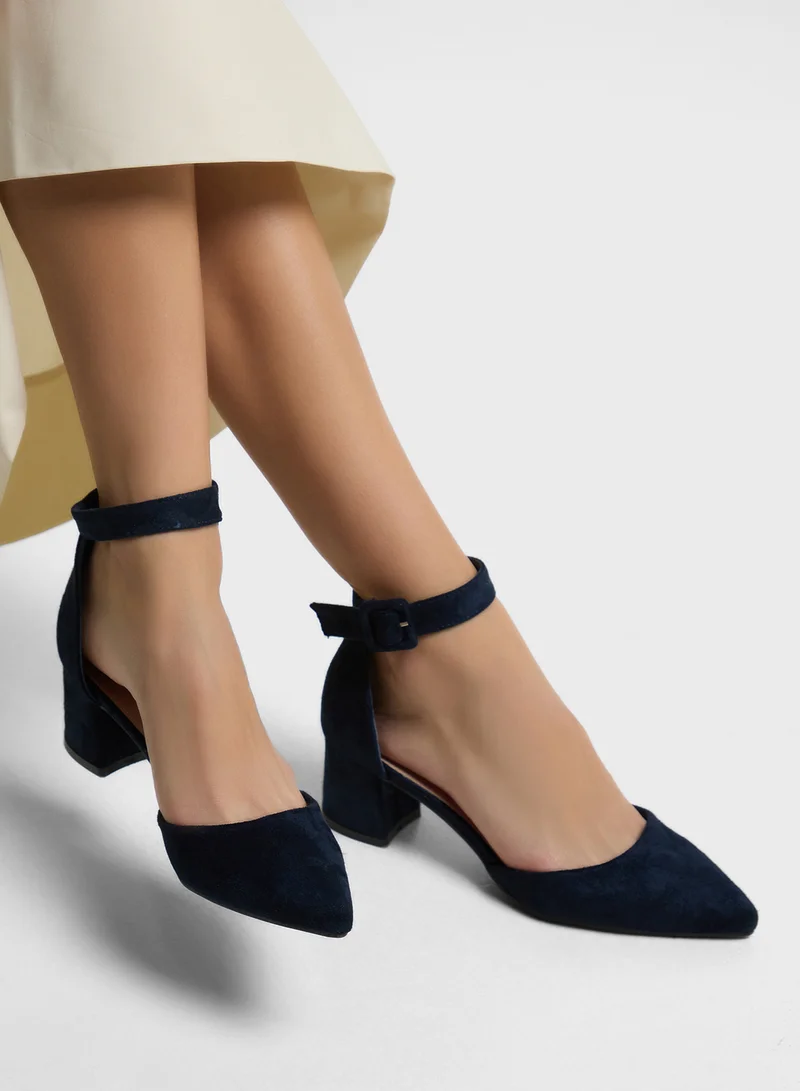 Anne Michelle Low Heel Pump With Ankle Strap