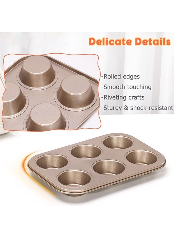 Arabest 5 PCS Nonstick Bakeware Set,  Baking Pans Set- Pizza Tray, Round/Square Pans, Loaf Pan, 6-Cup Muffin Pan Carbon Steel Baking Trays Oven Trays for Bakers Beginners with Rack and  Cotton Glove ( Gold) - Image 5