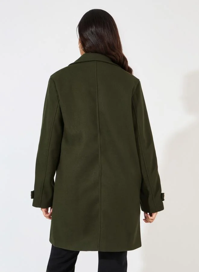 Styli Boxy Fit Longline Double Breasted Wool Like Coat