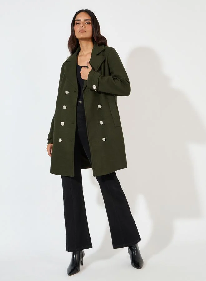 Styli Boxy Fit Longline Double Breasted Wool Like Coat