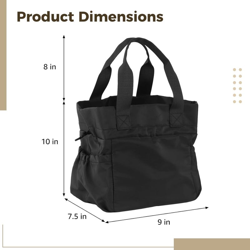 Insulated Lunch Bag for Women, Large Capacity Lunch Tote with 6 Pockets and Handle, Reusable Drawstring Style for Work Picnic Travel Beach Office, 9 x 7.5 x 10 in - Image 4