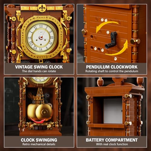 Vziimo Retro Clock Building Blocks Set Vintage Pendulum Clock Model Kit with Real Functional Timepiece Creative Gift Toys for Adults Teens 14 751 PCS - Image 5