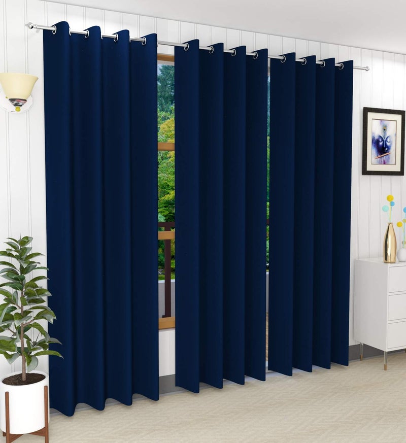 Home-Cloud Home cloud Premium Thick Smooth Glossy Polyester 100 Blackout Curtains for Long Door 9 Feet 4 Feet x 9 Feet Set of 3 Pieces ColorBlue  - Image 1