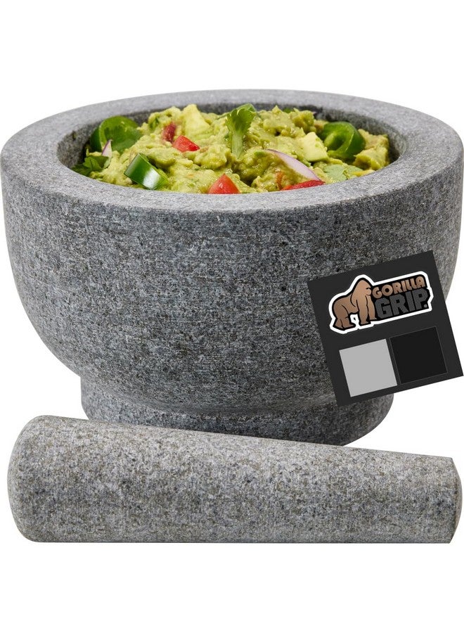 Gorilla Grip Heavy Duty 100% Granite Mortar and Pestle Set, Slip Resistant Foam Base, Grind Spice and Herbs, Stone Molcajete Bowl for Guacamole, Salsa, Garlic Crusher Kitchen Tool, 1.5 Cup, Gray - Image 1