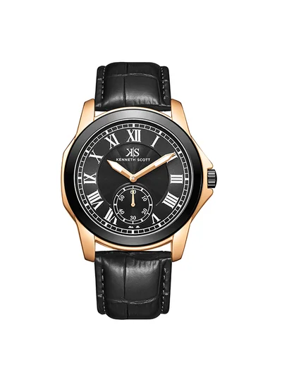 KENNETH SCOTT Men's Leather  Analog Watch K24018-KLBB - 42 mm