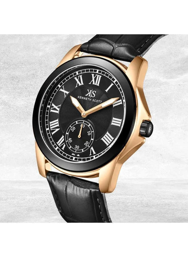 Kenneth Scott Black Men's Leather  Analog Watch K24018-KLBB - 42 mm for Men | Best Price UAE
