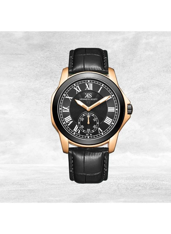 Kenneth Scott Black Men's Leather  Analog Watch K24018-KLBB - 42 mm for Men | Best Price UAE