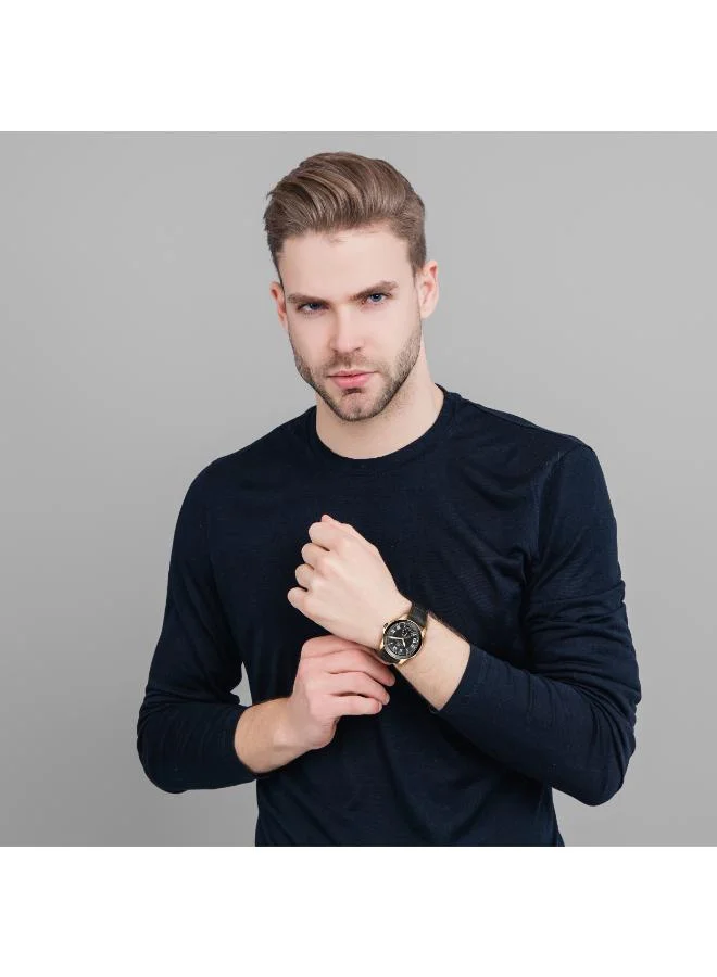 Kenneth Scott Black Men's Leather  Analog Watch K24018-KLBB - 42 mm for Men | Best Price UAE