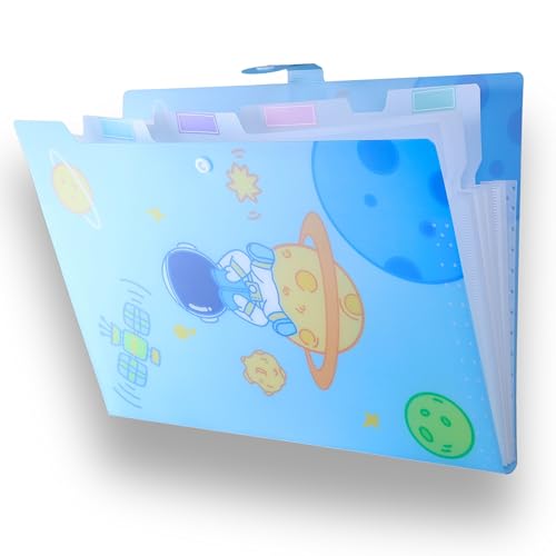 SPS A4 Expanding File Folder – Pack of 4 | Space Theme | 5 Pockets | Pastel Colors – Blue, White, Green, Pink | Snap Button Closure | Fits A4 & Letter Size | Fun & Kid-Friendly - Image 2