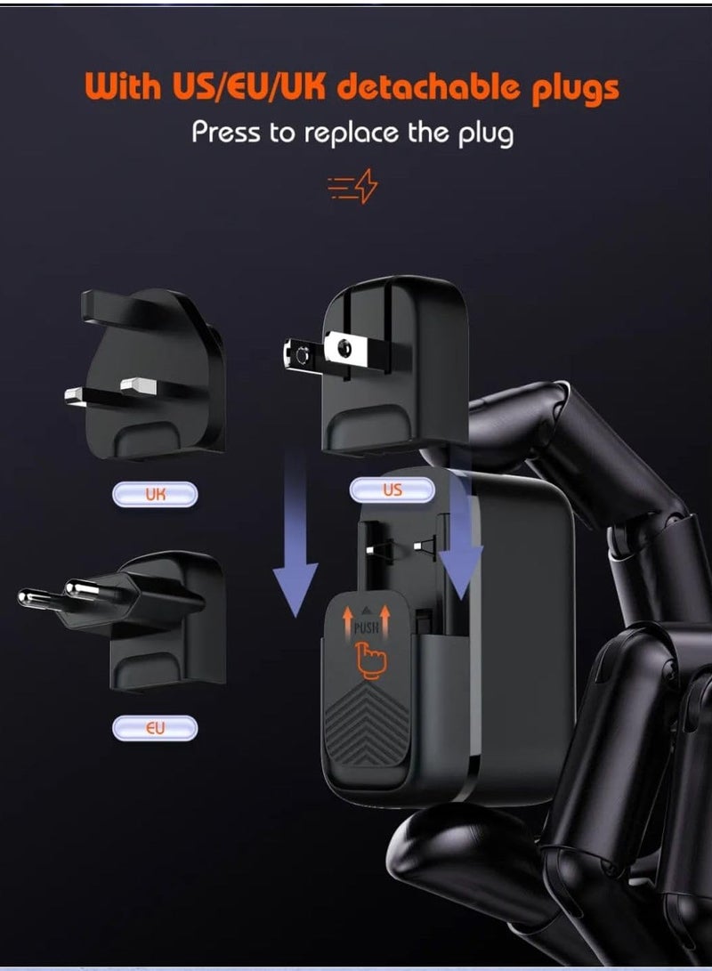 Lucky Sky 3 Ports USB C GaN Charger with UK, EU, US Plug Type C PD 65W QC 3.0 Fast Wall Mains Power Delivery Adapter for Laptops and Mobile Phone. - Image 3