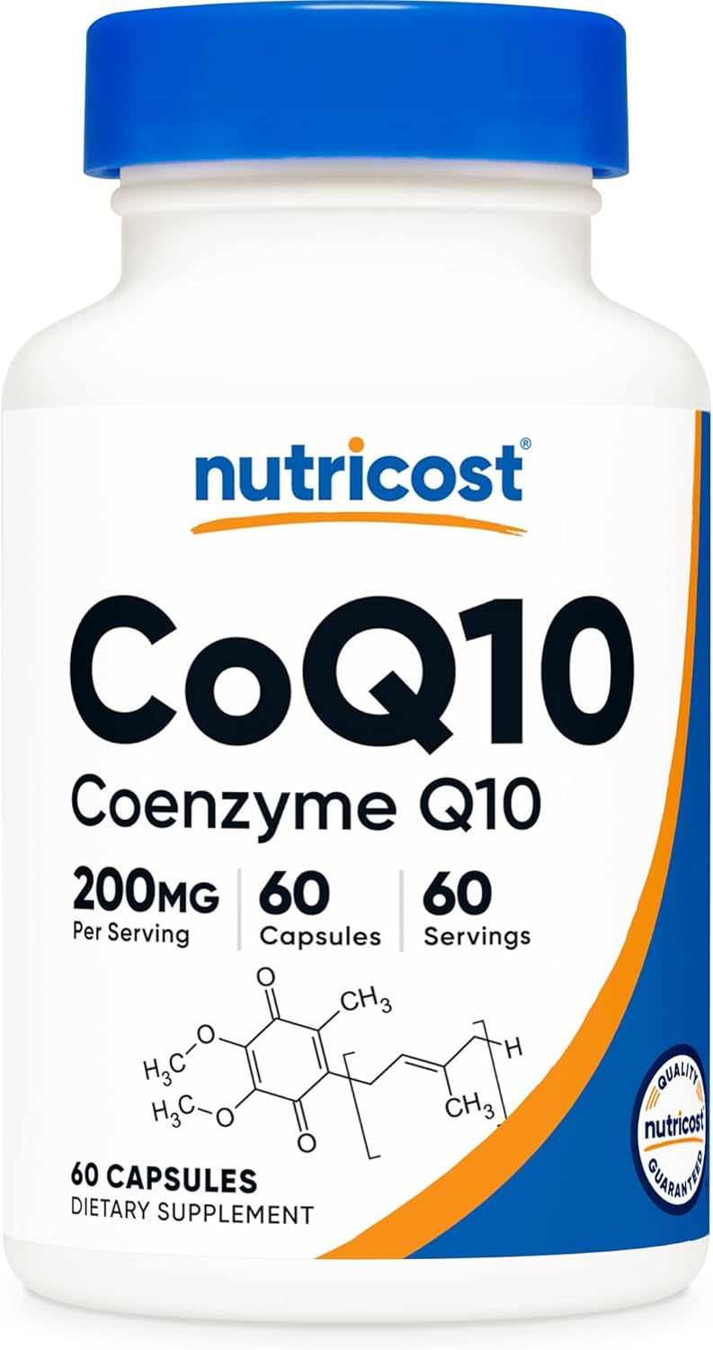 Nutricost CoQ10 200mg 60 Vegetarian Capsules 60 Servings  High Absorption Vegetarian NonGMO Coenzyme Q10 - Image 1