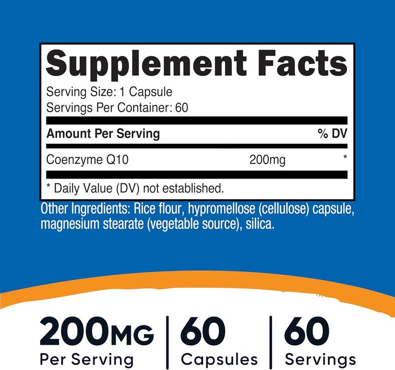 Nutricost CoQ10 200mg 60 Vegetarian Capsules 60 Servings  High Absorption Vegetarian NonGMO Coenzyme Q10 - Image 2