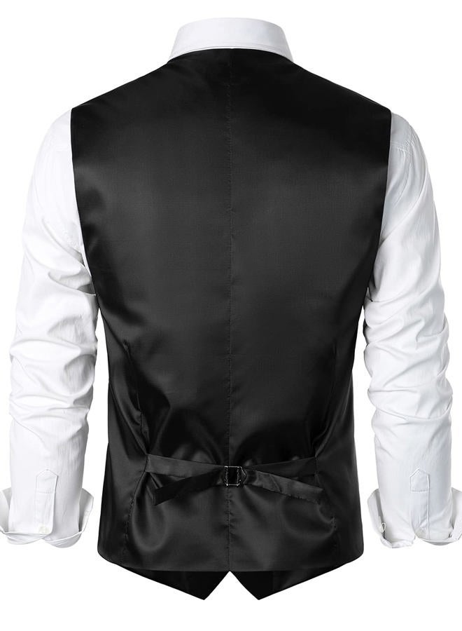 ZEROYAA Men's Hipster Urban Design 3 Pockets Business Formal Dress Vest for Suit Tuxedo, Zlsv16-black, L - Image 3