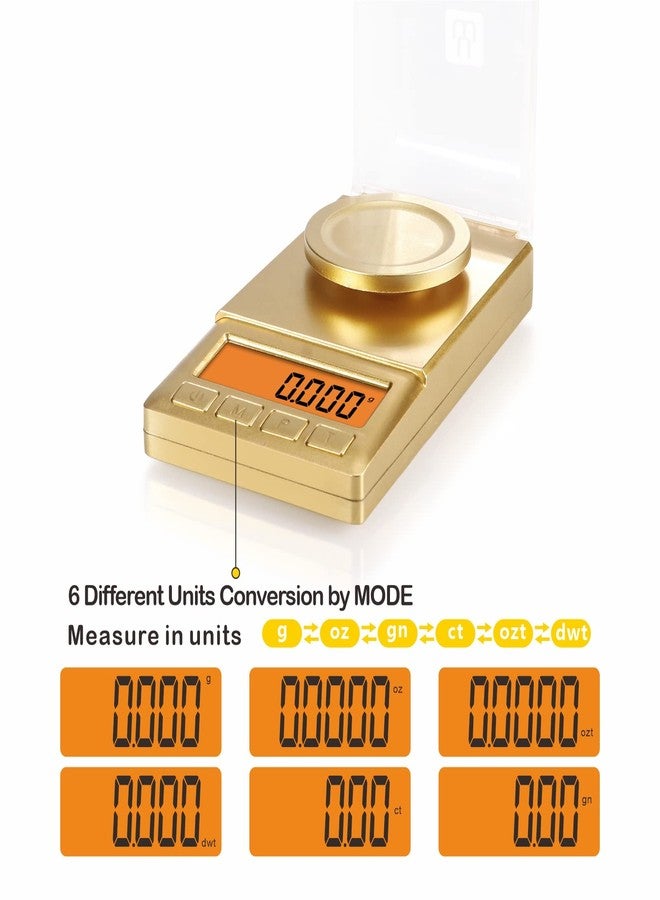 يونيواي ميزان UNIWEIGH بالمليغرام 50 غ/0.001 غ، ميزان مجوهرات محمول مع وزن عياري، شاشة LCD بإضاءة خلفية، خاصية التصفير، ميزان دقيق للغاية صغير الحجم لقياس القيراط والجرام، مناسب لمساحيق الأدوية والمجوهرات والأحجار الكريمة وإعادة تعبئة الذخيرة، ميزان ذكي احترافي بالمليغرام - Image 2