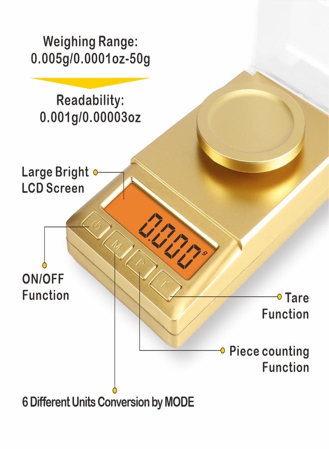 يونيواي ميزان UNIWEIGH بالمليغرام 50 غ/0.001 غ، ميزان مجوهرات محمول مع وزن عياري، شاشة LCD بإضاءة خلفية، خاصية التصفير، ميزان دقيق للغاية صغير الحجم لقياس القيراط والجرام، مناسب لمساحيق الأدوية والمجوهرات والأحجار الكريمة وإعادة تعبئة الذخيرة، ميزان ذكي احترافي بالمليغرام - Image 3