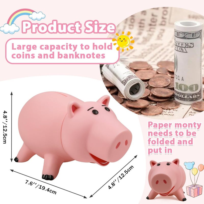 PHOCAS Hamm Piggy Bank Unbreakable Cute Pink Pig Money Bank Plastic Saving Coin Bank for Kids Christmas Birthday Gift - Image 3
