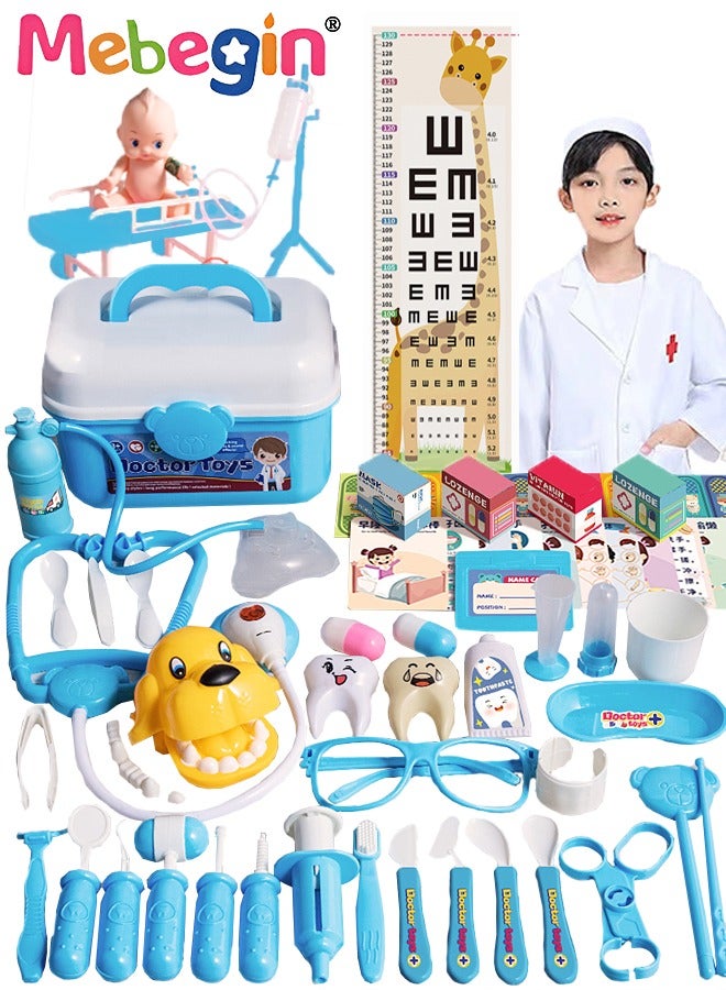 65 Pieces Pink Kids Doctor Kit Pretend Play Toys with Working Stethoscope and Coat Carry Case Medical Role Play Educational Toy Doctor Playset for Boys Girls Ages 3+ Blue