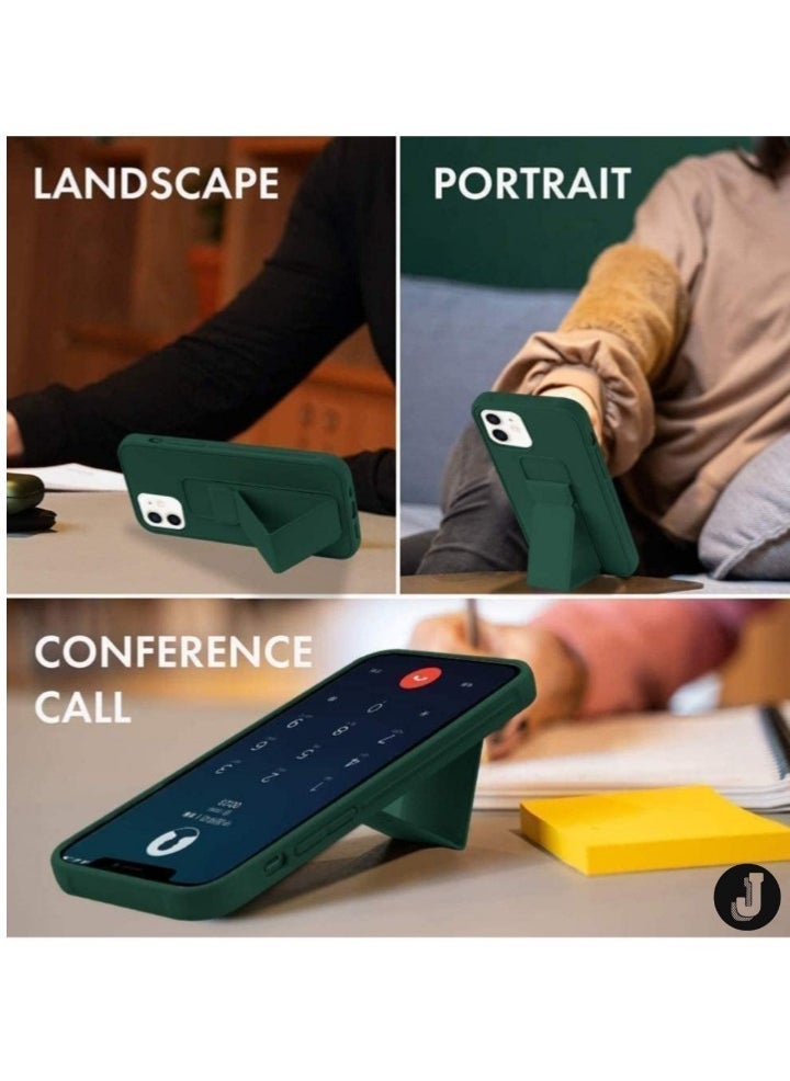 JAJEEK iPhone 16 Pro Green Magnetic Car Mount Kickstand Case – Premium Silicone Grip with Vertical & Horizontal Hand Strap and Multi-Stand Functionality - Image 2